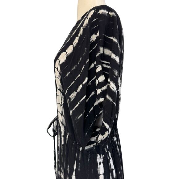 RUNAWAY CHILD Black White Tie Dye Kaftan Beach Coverup Maxi Dress Hand Made OS - Picture 14 of 15